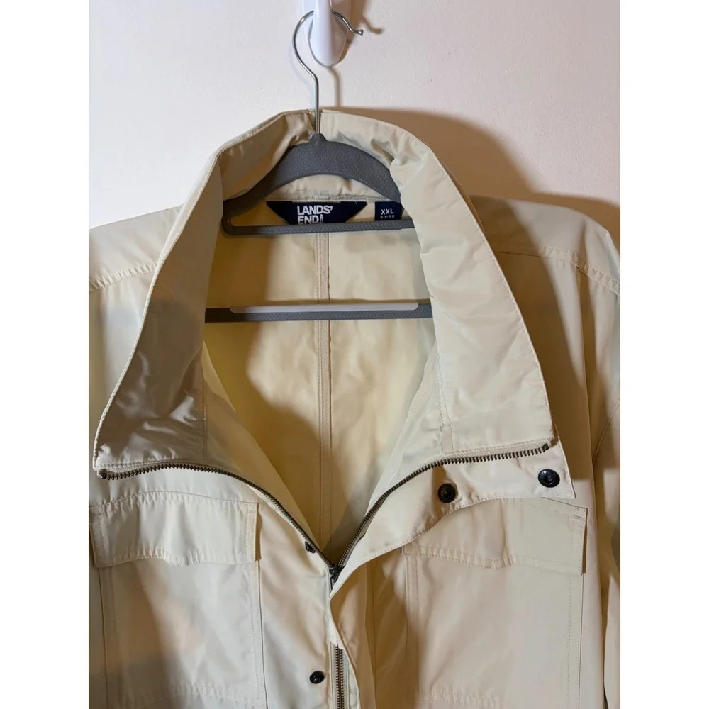 Lands End Mens XXL Field Jacket Beige Lightweight Utility Cargo Coat Full Zip